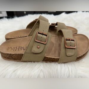 Olive Green Double Buckle Sandals